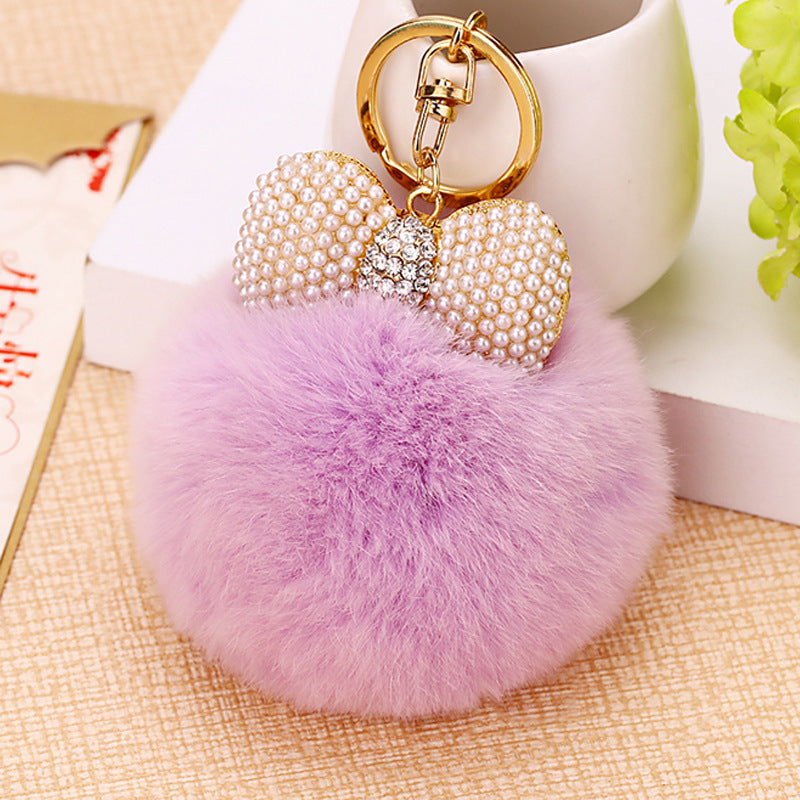 Wholesale Diamond-encrusted Pearl Bow Car Keychain Metal Cute Key Chain Ring